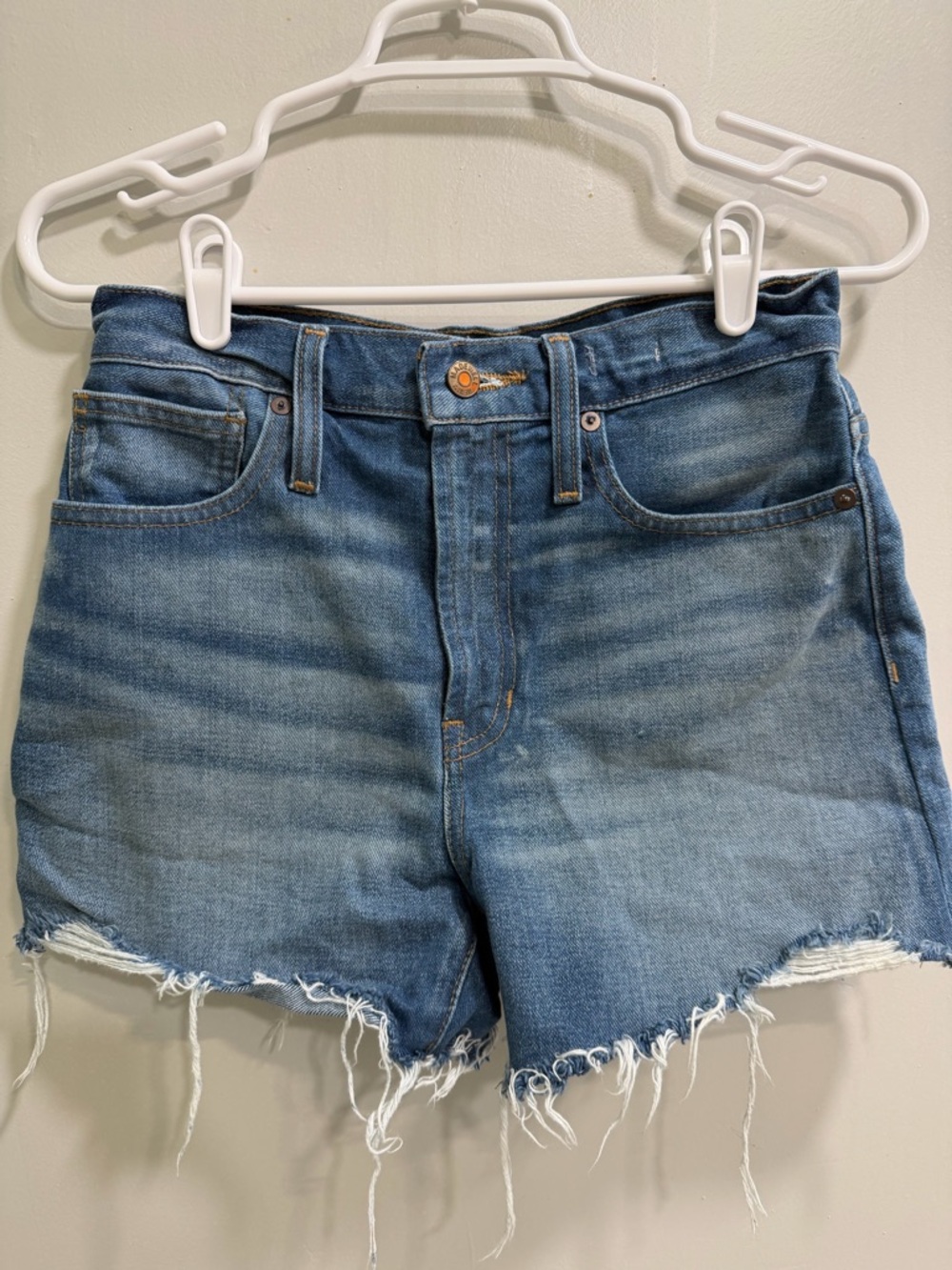Madewell The Perfect Jean Short: High-Rise Frayed Hem Denim Shorts - Light Blue